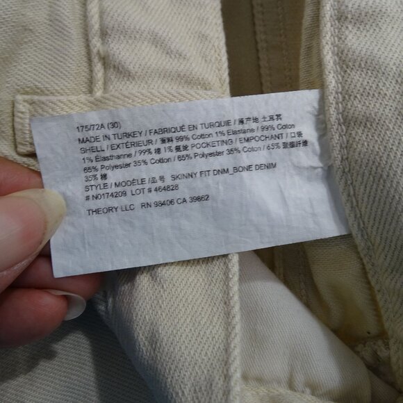 Theory Skinny Fit Beige Denim Jeans Men Size 30 Zipper Fly 5-Pocket Stretch - Picture 7 of 14